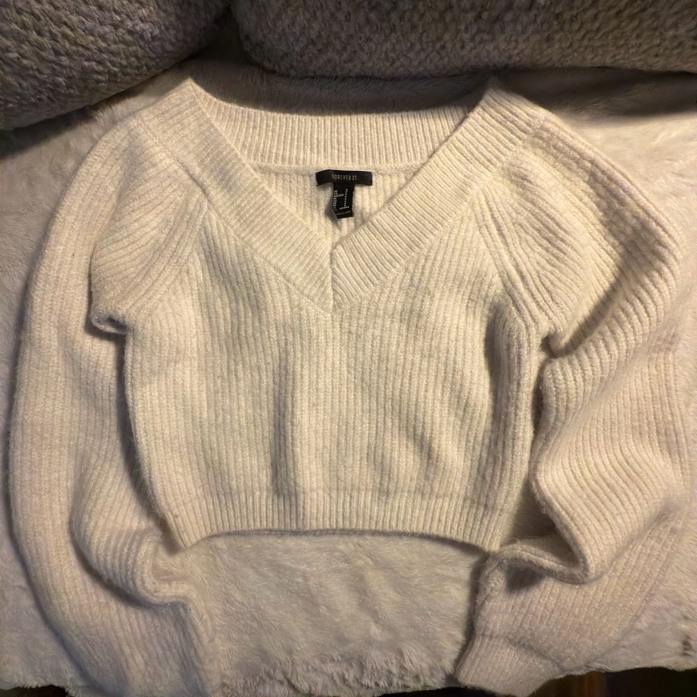 White Cropped Sweater by Forever 21